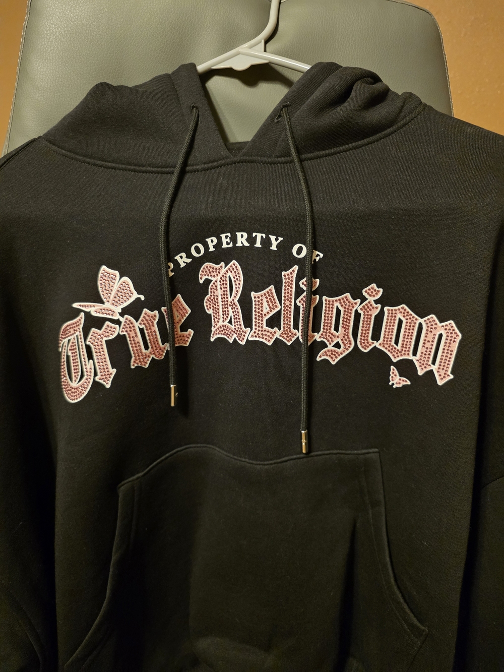 True Religion Black Hoodie with Red Logo In Bling Size Small